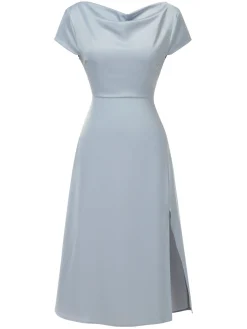 Outlet Retro Stage 1940s Solid Cowl Neck Satin Back Cutout Dress