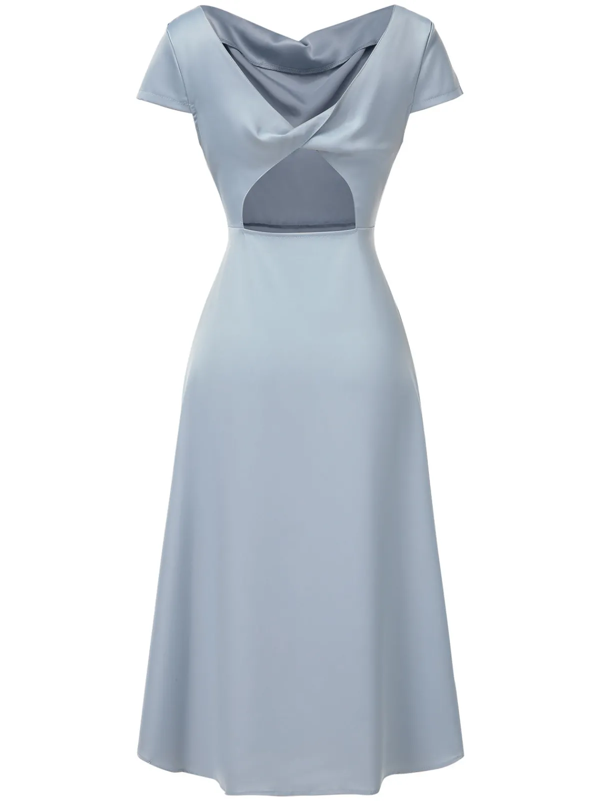 Outlet Retro Stage 1940s Solid Cowl Neck Satin Back Cutout Dress