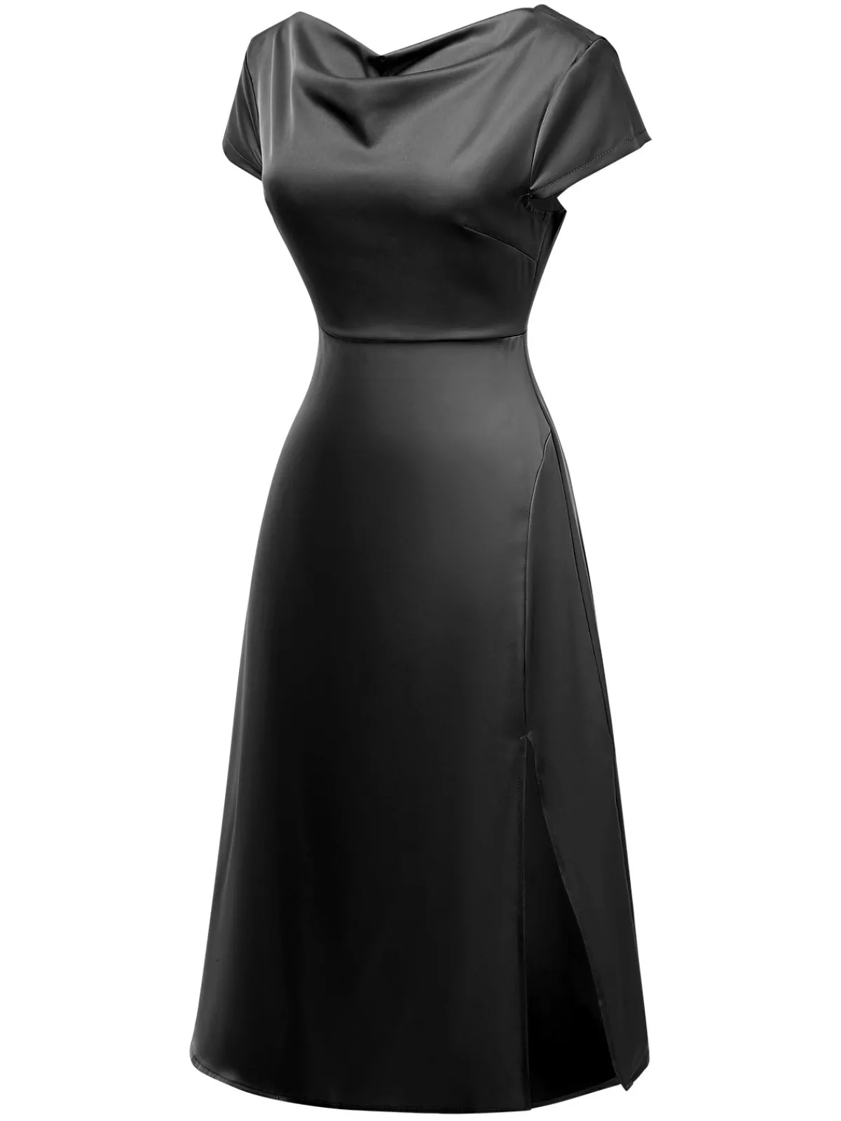 Outlet Retro Stage 1940s Solid Cowl Neck Satin Back Cutout Dress