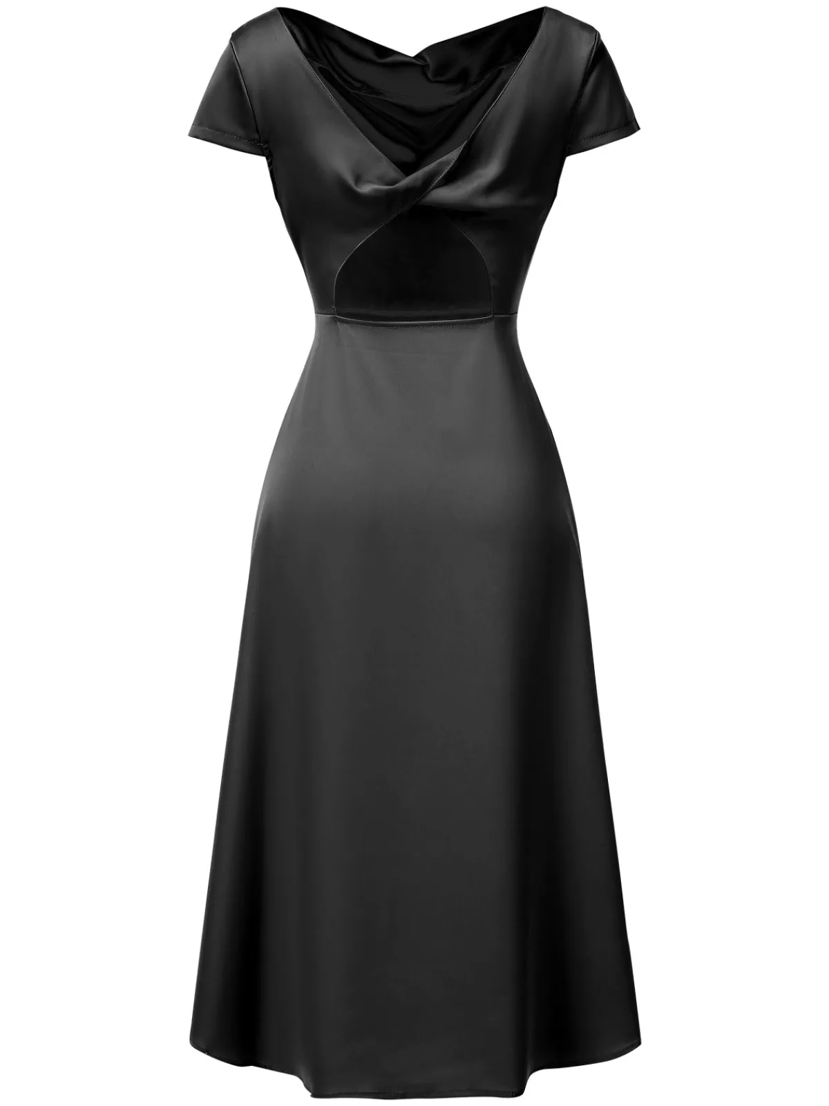 Outlet Retro Stage 1940s Solid Cowl Neck Satin Back Cutout Dress