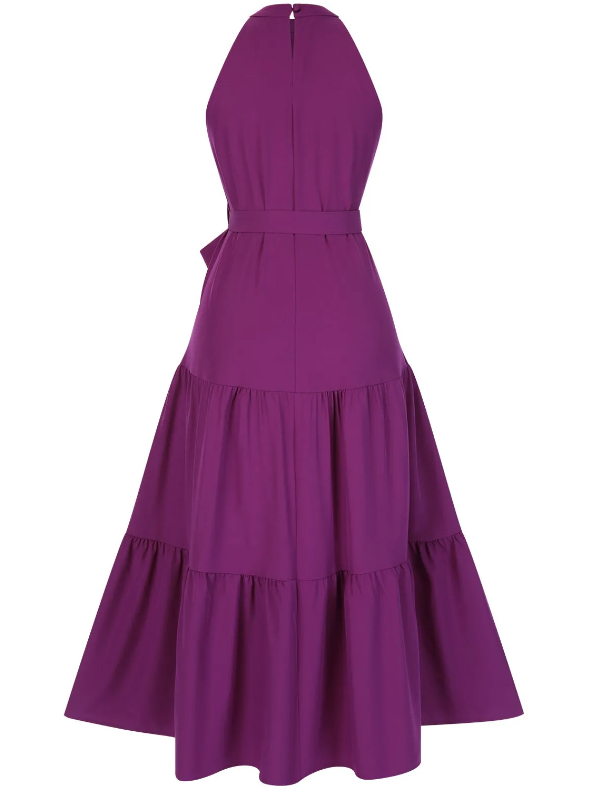 Fashion Retro Stage 1950s Solid Crew Halter Tiered Dress