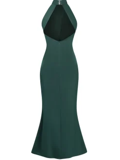 New Retro Stage 1930s Solid Cross Neck Halter Fishtail Dress