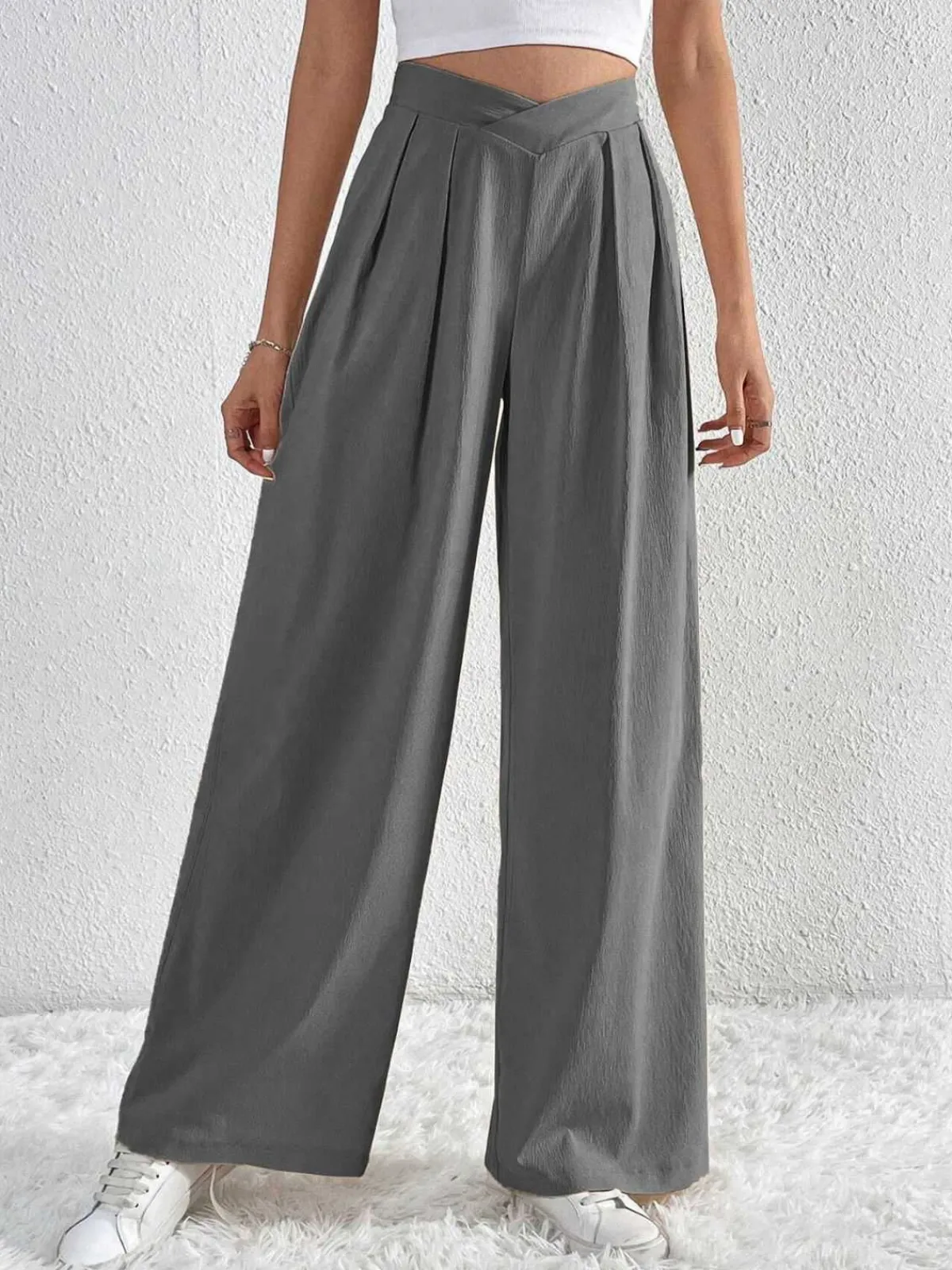 Sale Retro Stage 1930s Solid Cross Pleated Straight Pants