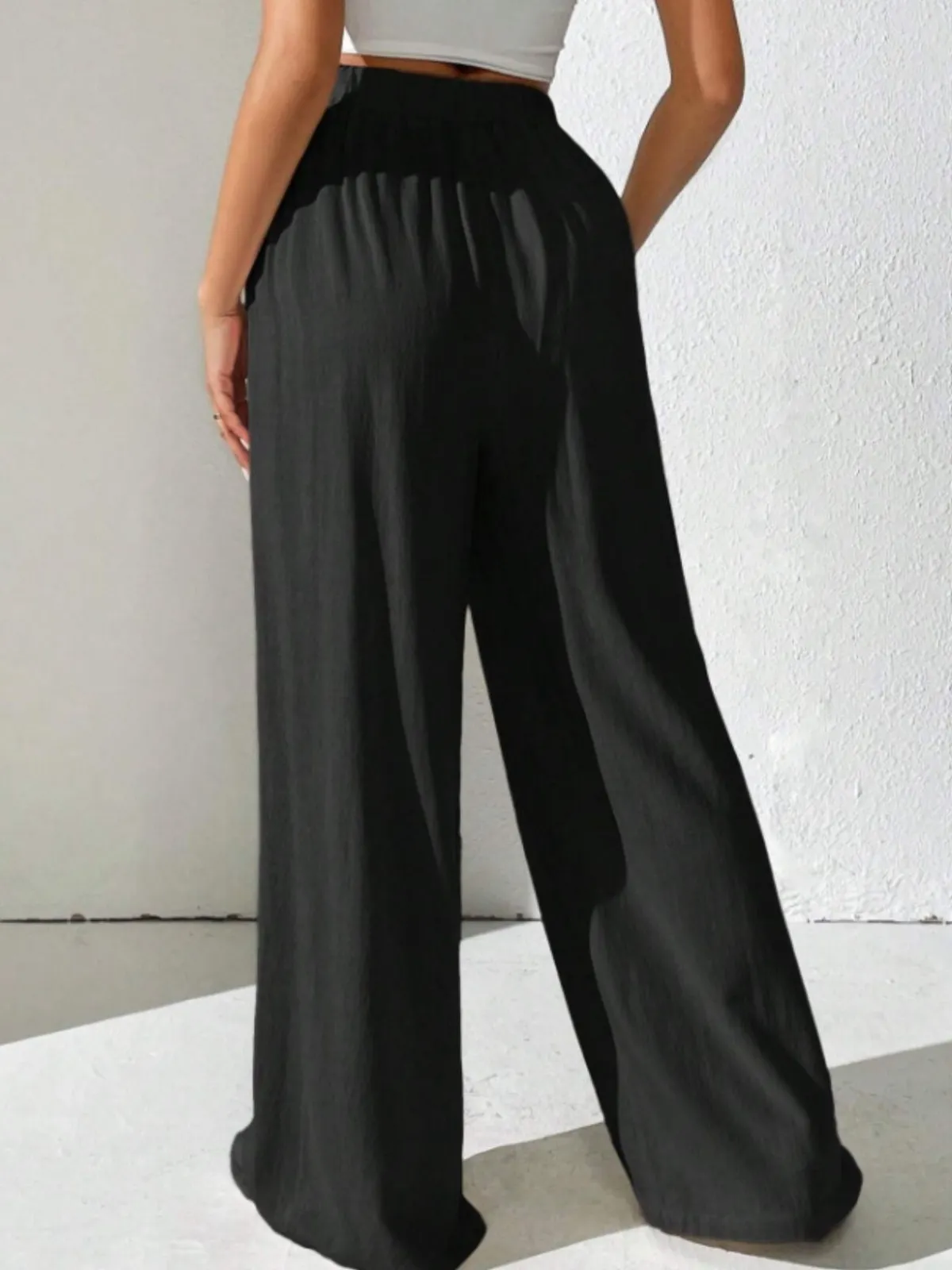 Sale Retro Stage 1930s Solid Cross Pleated Straight Pants