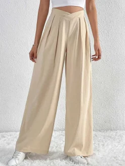 Sale Retro Stage 1930s Solid Cross Pleated Straight Pants