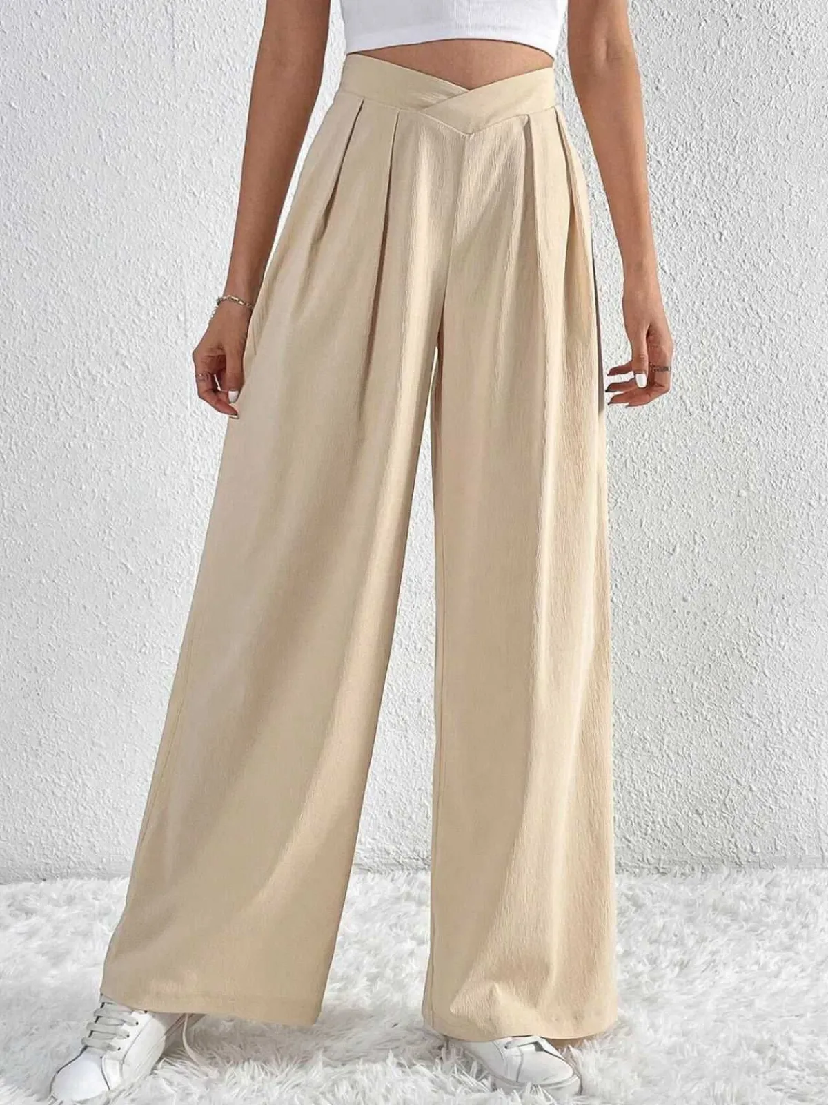 Sale Retro Stage 1930s Solid Cross Pleated Straight Pants