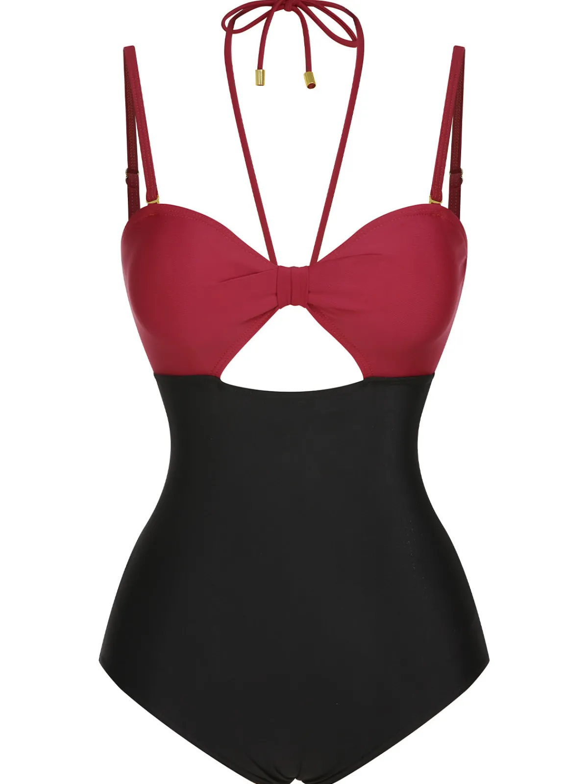 Sale Retro Stage 1950s Solid Cutout Halter Strap Swimsuit