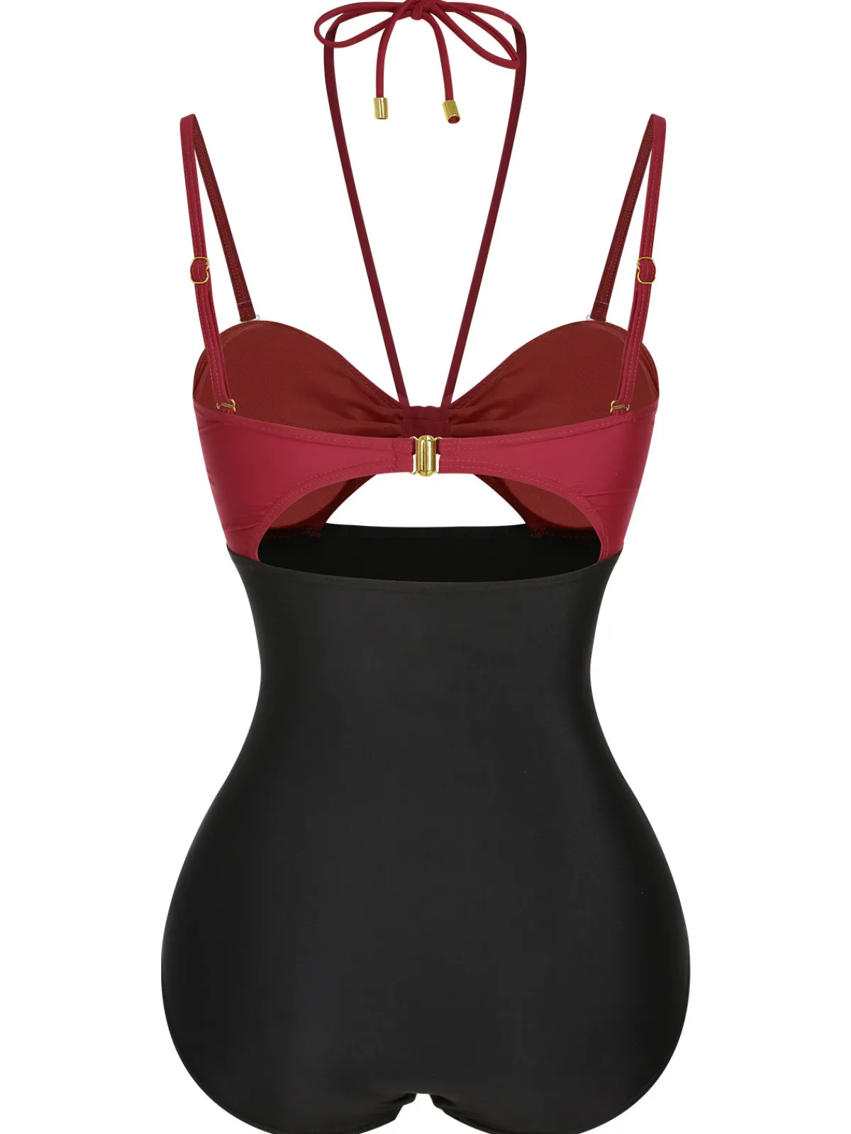 Sale Retro Stage 1950s Solid Cutout Halter Strap Swimsuit