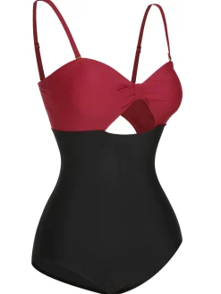 Sale Retro Stage 1950s Solid Cutout Halter Strap Swimsuit