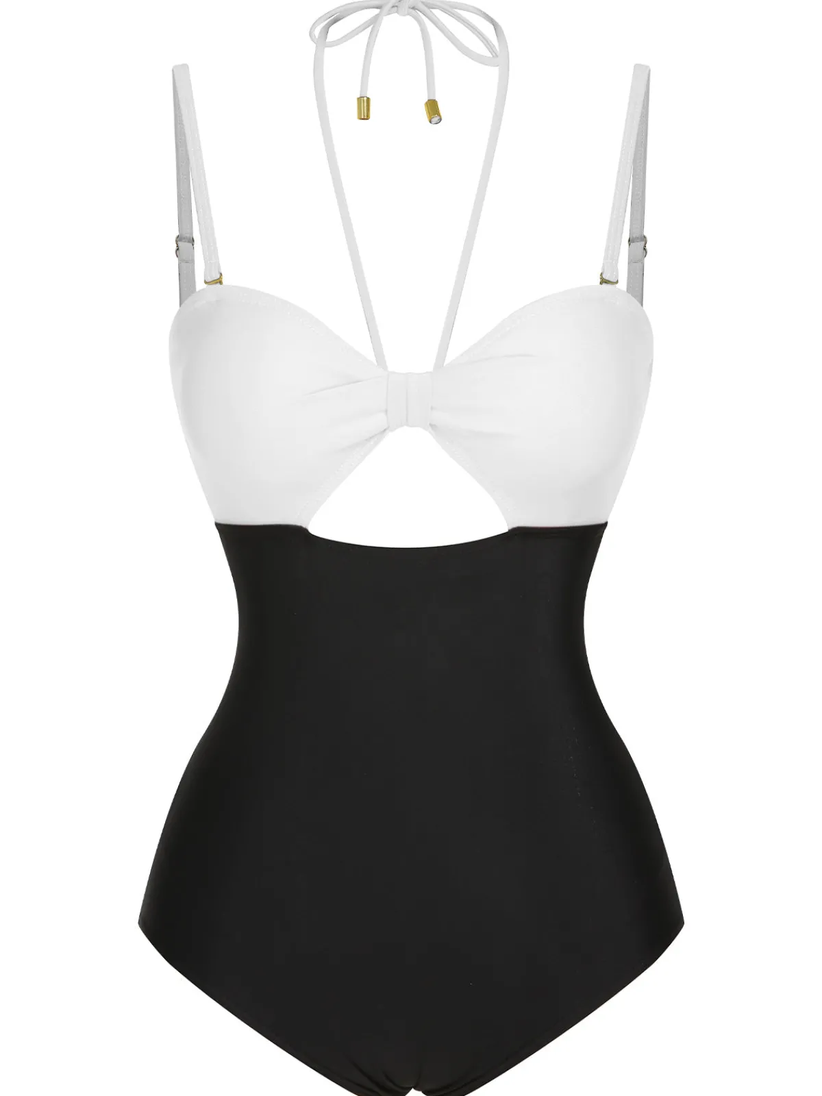 Sale Retro Stage 1950s Solid Cutout Halter Strap Swimsuit