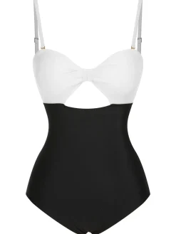 Sale Retro Stage 1950s Solid Cutout Halter Strap Swimsuit