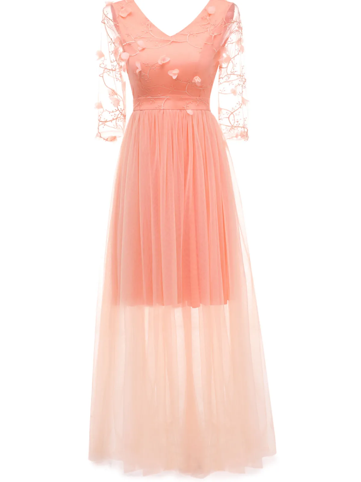 Clearance Retro Stage 1940s Solid 3D Flowers Banquet Evening Dress