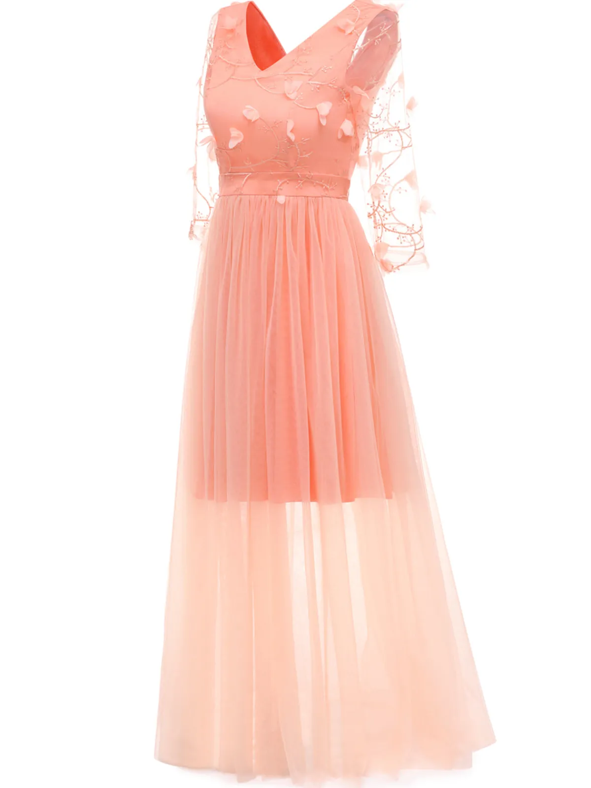 Clearance Retro Stage 1940s Solid 3D Flowers Banquet Evening Dress