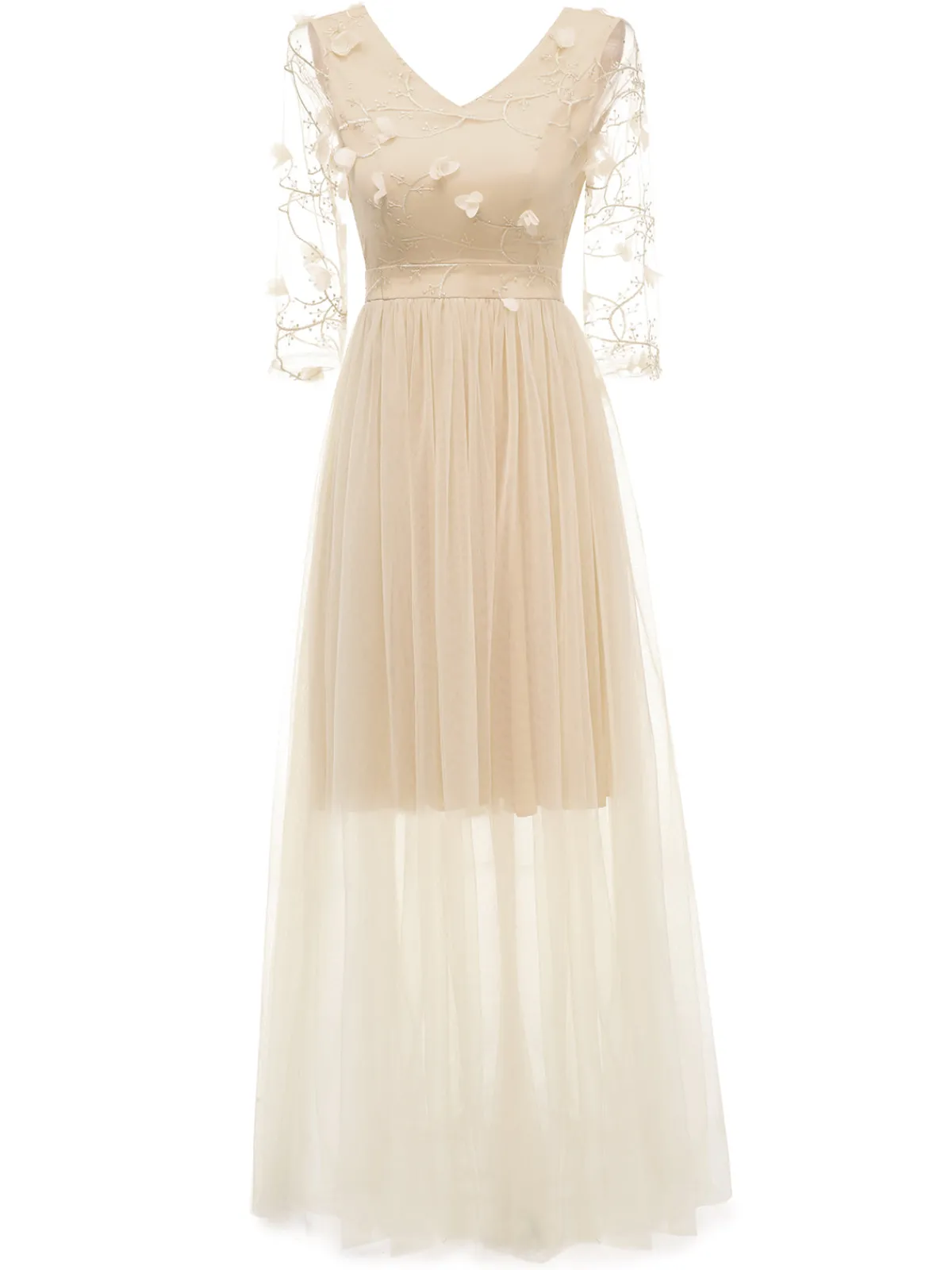 Clearance Retro Stage 1940s Solid 3D Flowers Banquet Evening Dress