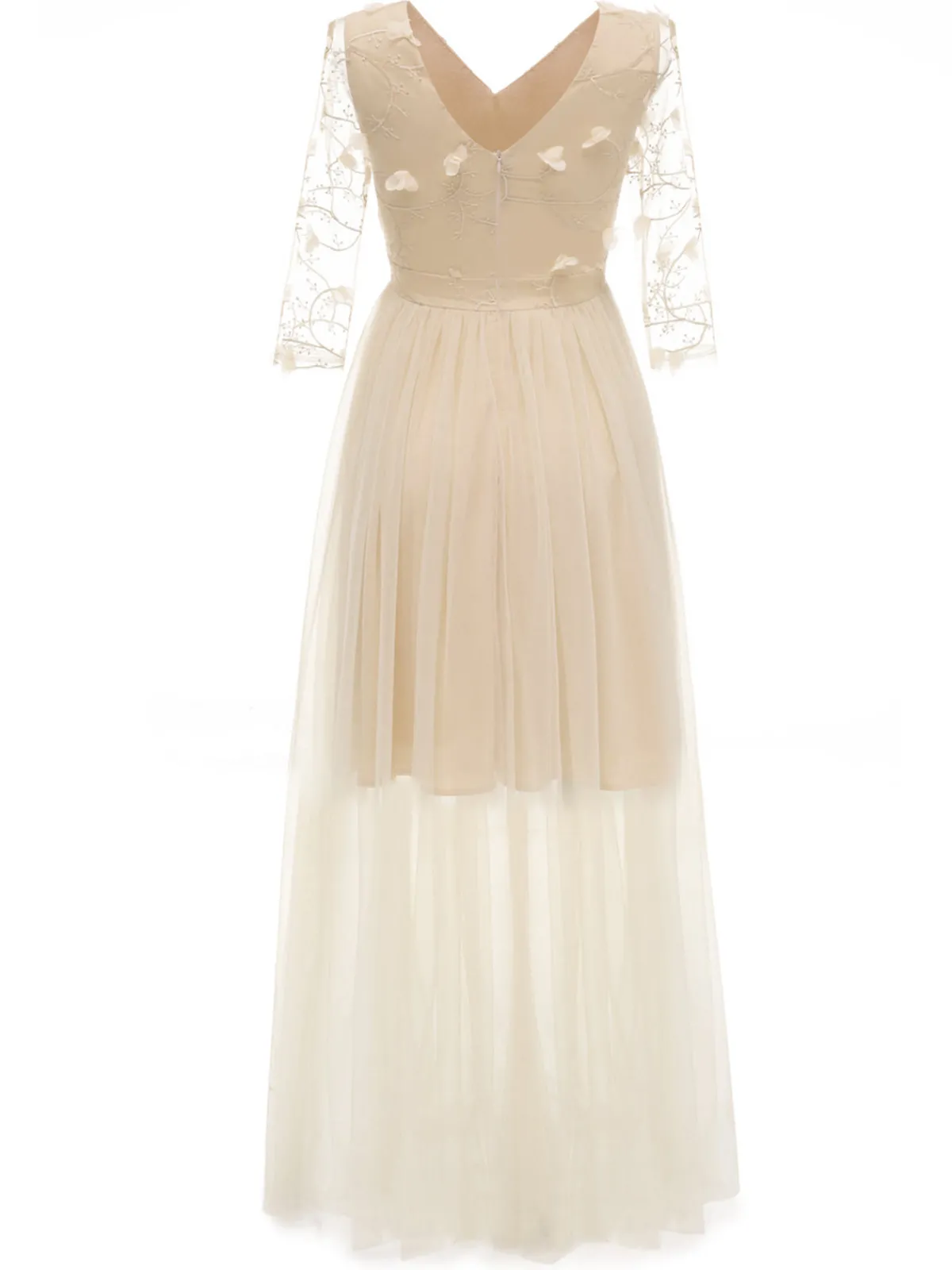 Clearance Retro Stage 1940s Solid 3D Flowers Banquet Evening Dress