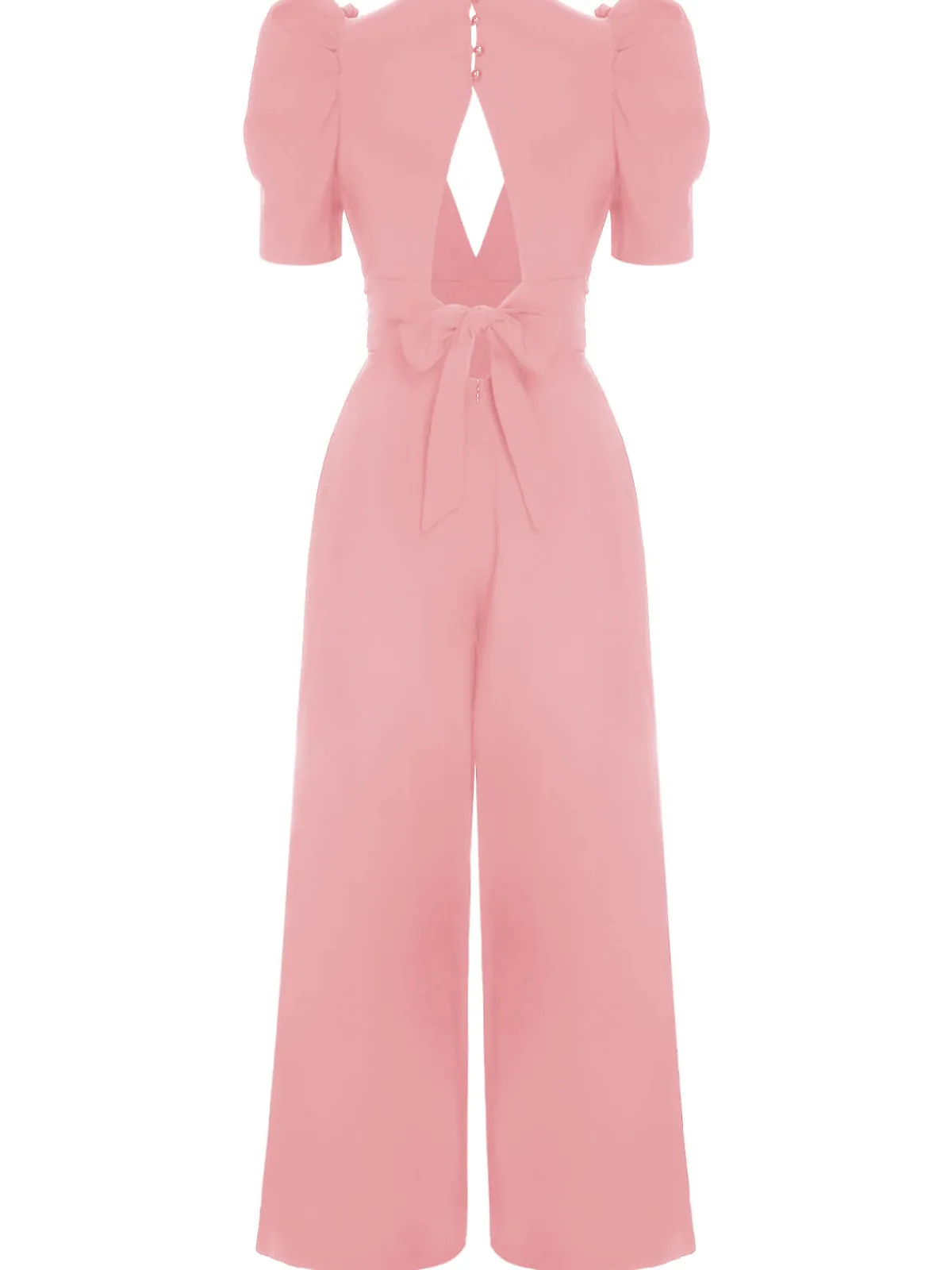 Best Retro Stage 1930s Solid Deep V Puff Sleeves Jumpsuit