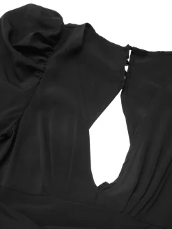 Best Retro Stage 1930s Solid Deep V Puff Sleeves Jumpsuit