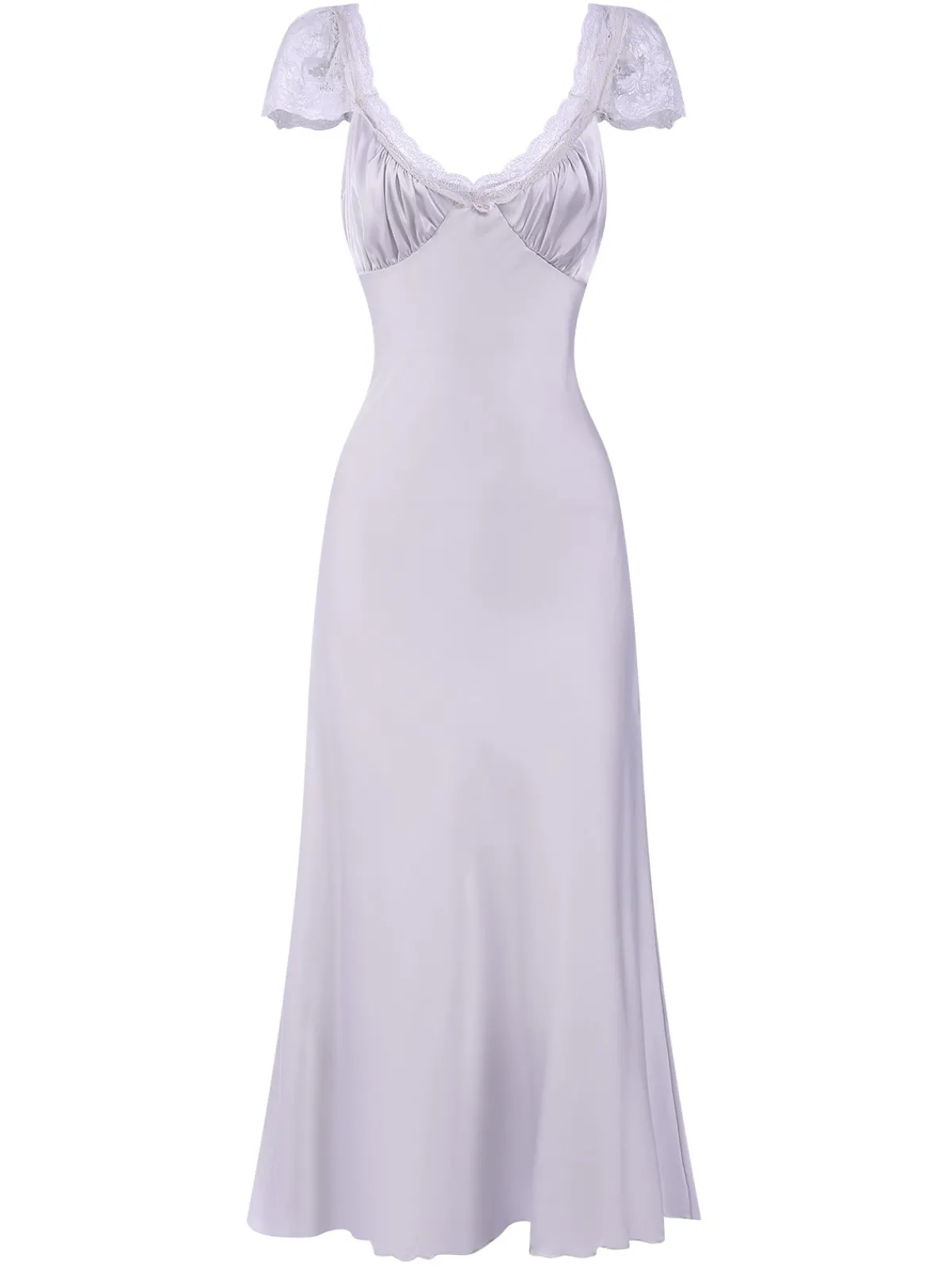 Online Retro Stage 1930s Solid Deep V-Neck Lace Trim Nightgown Lavender