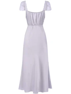 Online Retro Stage 1930s Solid Deep V-Neck Lace Trim Nightgown Lavender