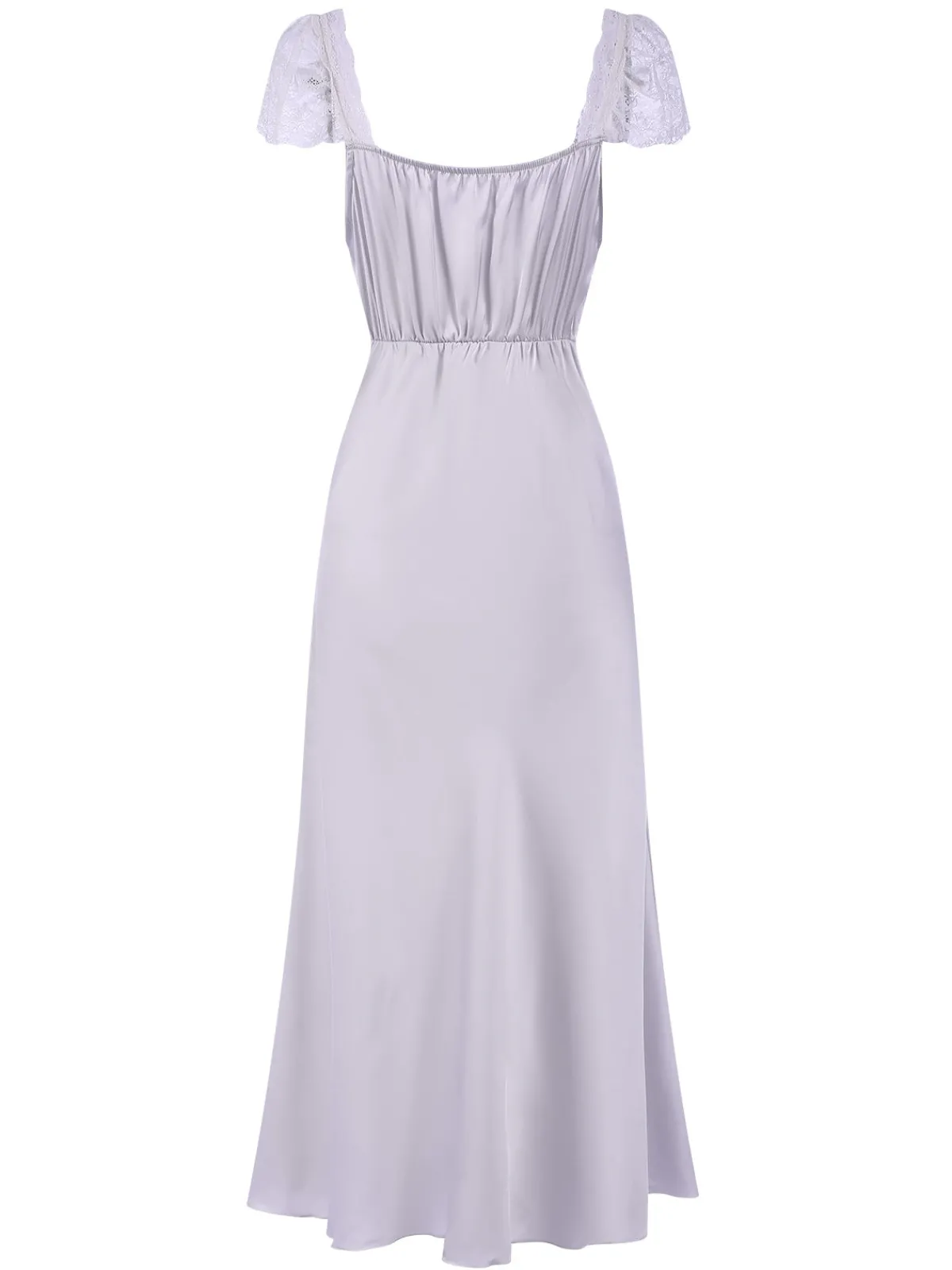 Online Retro Stage 1930s Solid Deep V-Neck Lace Trim Nightgown Lavender