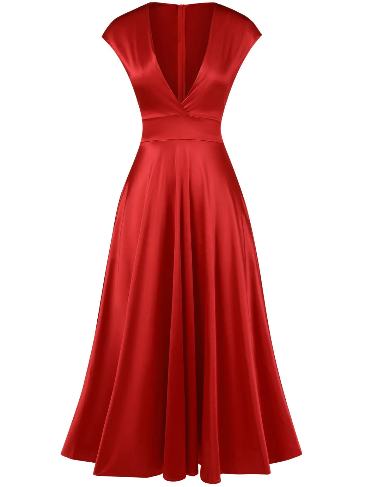 Best Retro Stage 1930s Solid Deep V-Neck Satin Dress