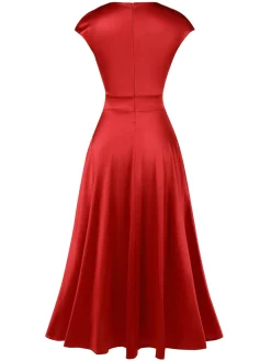 Best Retro Stage 1930s Solid Deep V-Neck Satin Dress