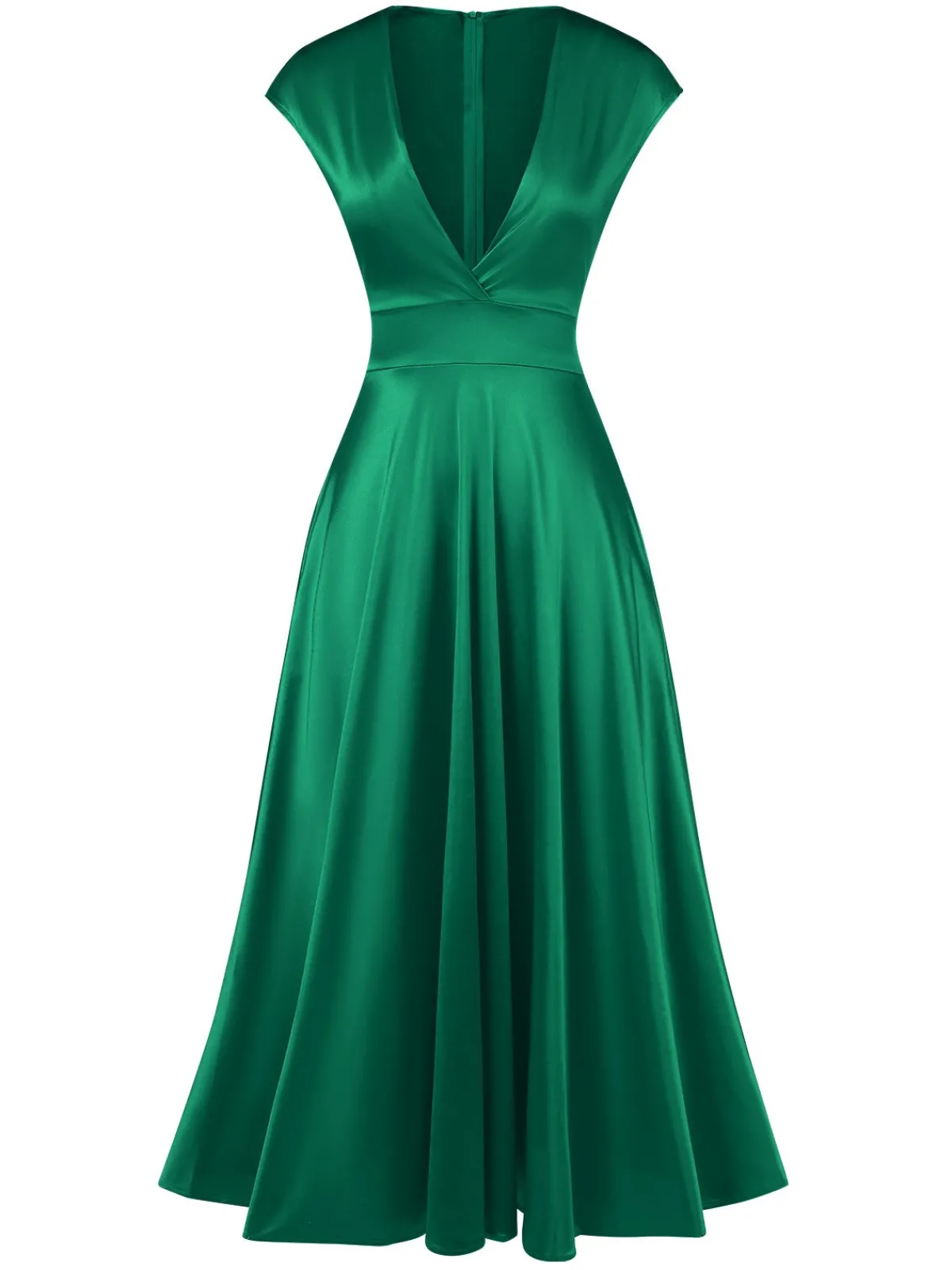 Best Retro Stage 1930s Solid Deep V-Neck Satin Dress