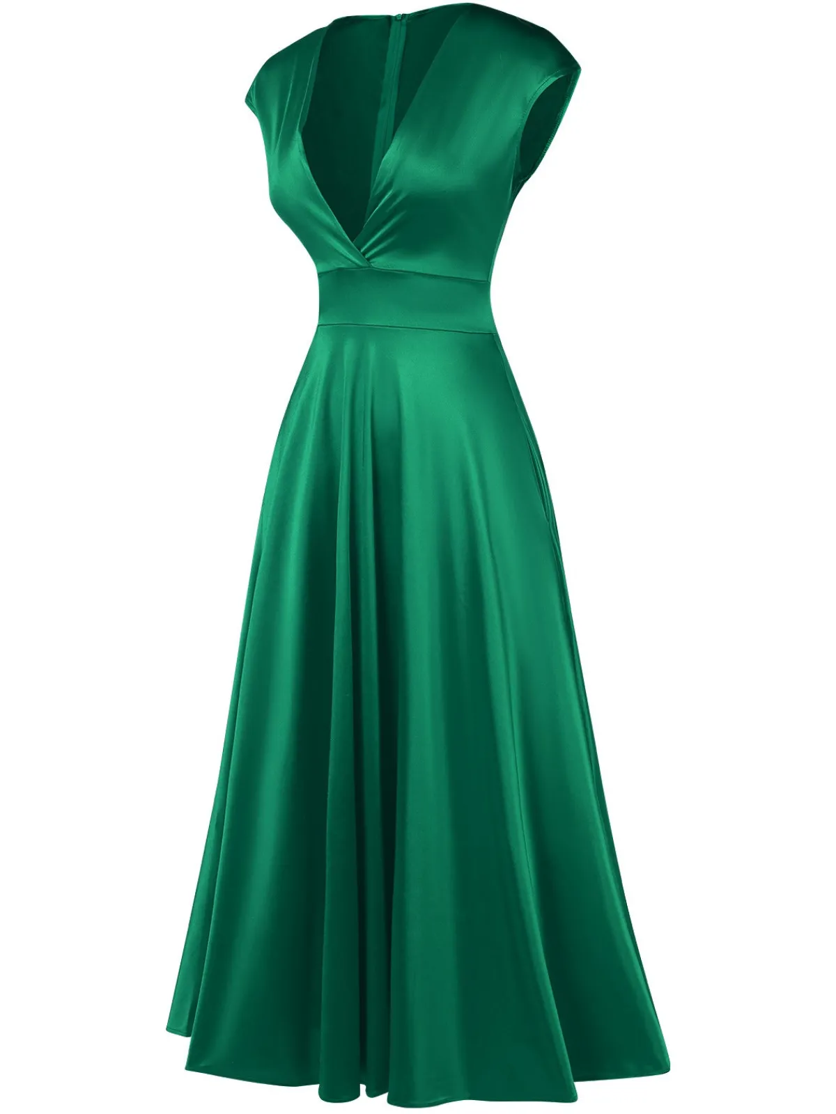 Best Retro Stage 1930s Solid Deep V-Neck Satin Dress