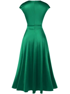 Best Retro Stage 1930s Solid Deep V-Neck Satin Dress