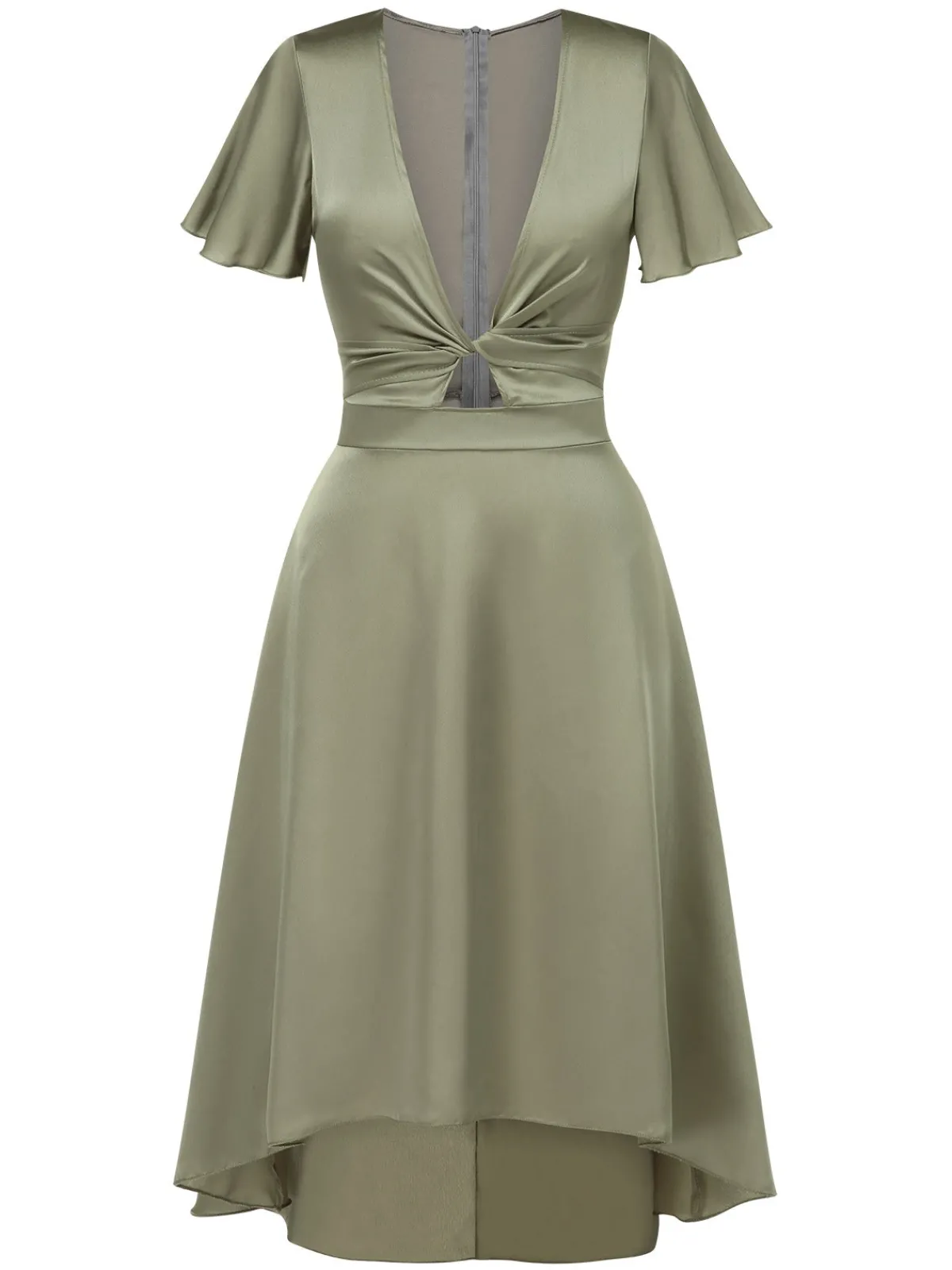 Online Retro Stage 1940s Solid Deep V-Neck Twisted Satin Dress