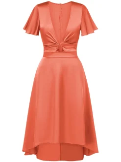 Online Retro Stage 1940s Solid Deep V-Neck Twisted Satin Dress