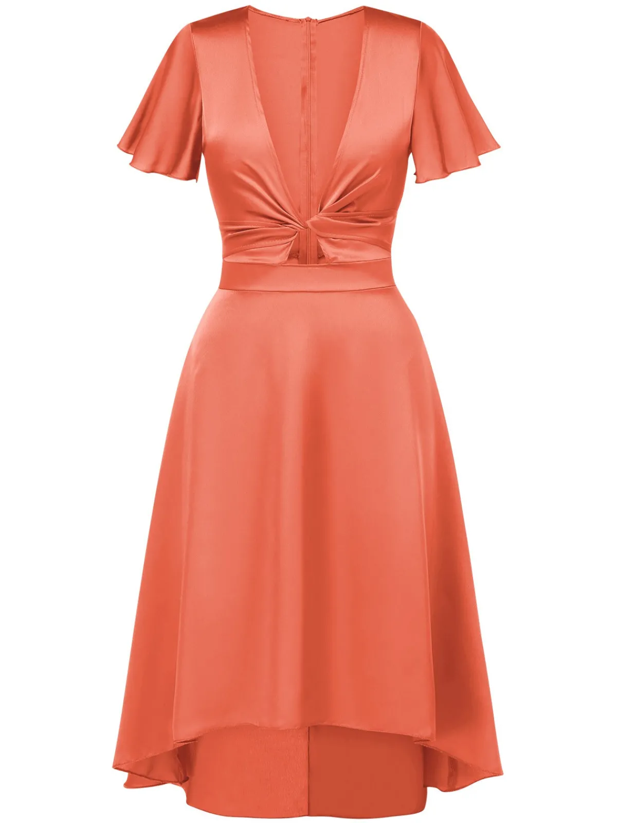 Online Retro Stage 1940s Solid Deep V-Neck Twisted Satin Dress