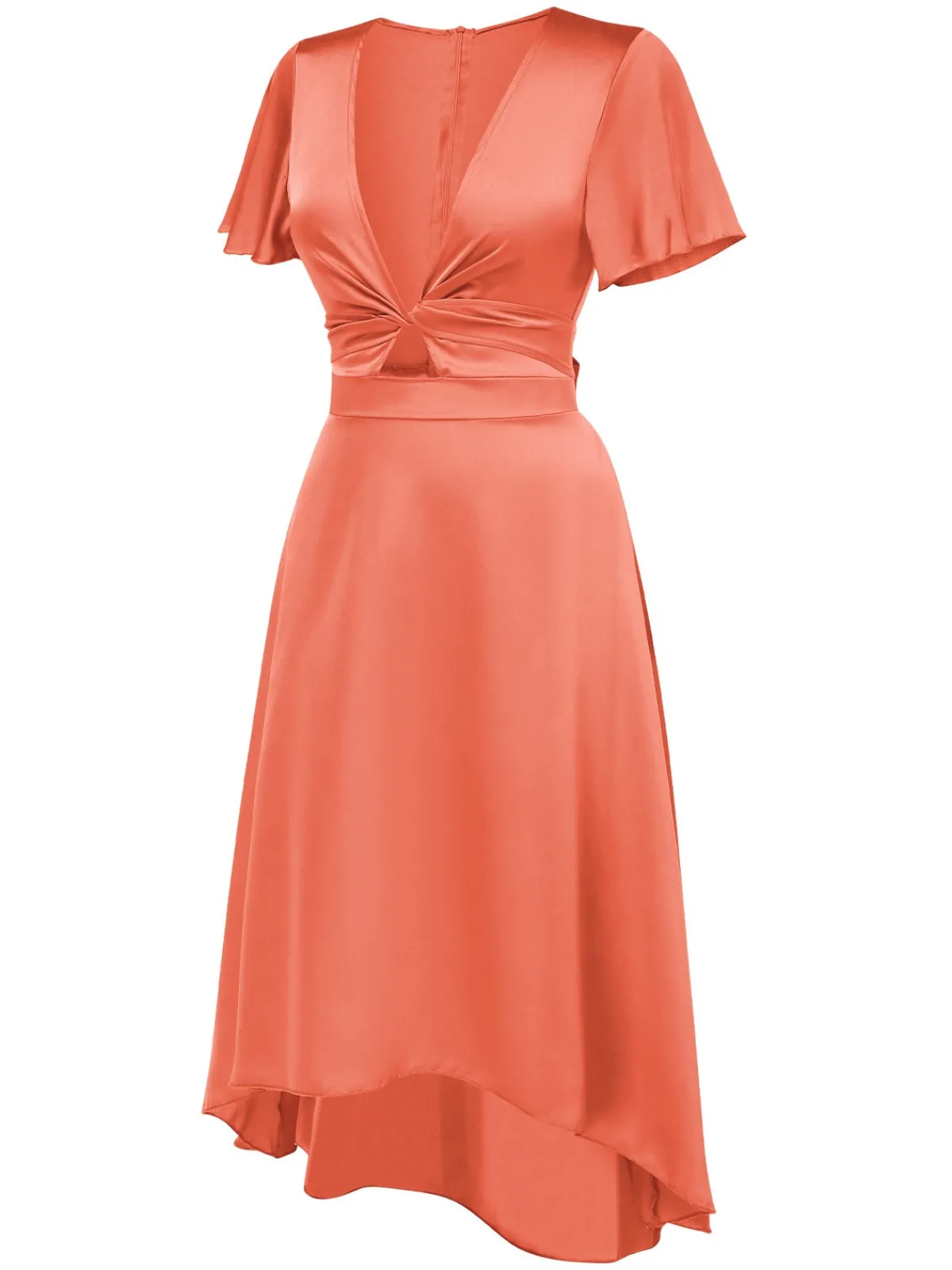 Online Retro Stage 1940s Solid Deep V-Neck Twisted Satin Dress