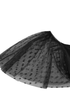 New Retro Stage 1950s Solid Dots Mesh Sleeve V-Neck Dress