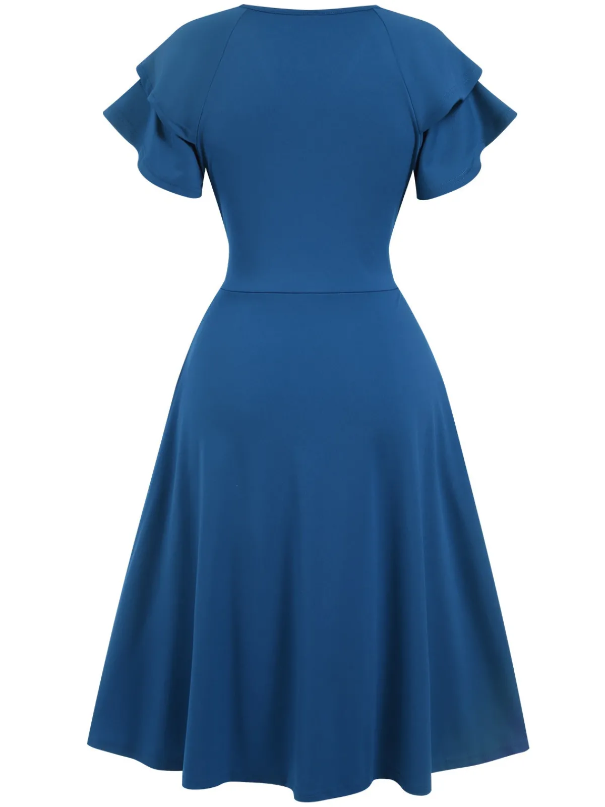 Online Retro Stage 1940s Solid Double Sleeves V-Neck Dress