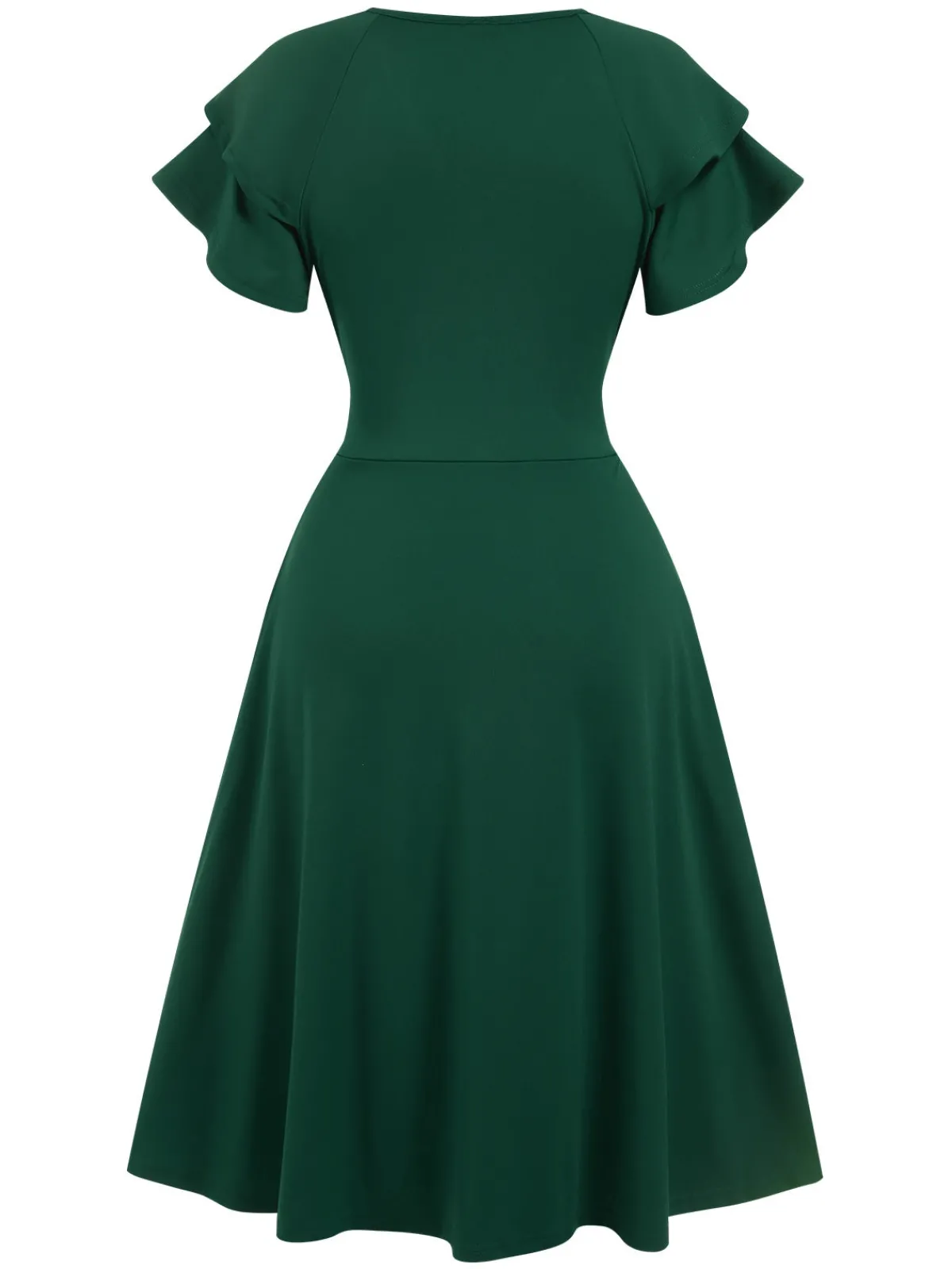 Online Retro Stage 1940s Solid Double Sleeves V-Neck Dress