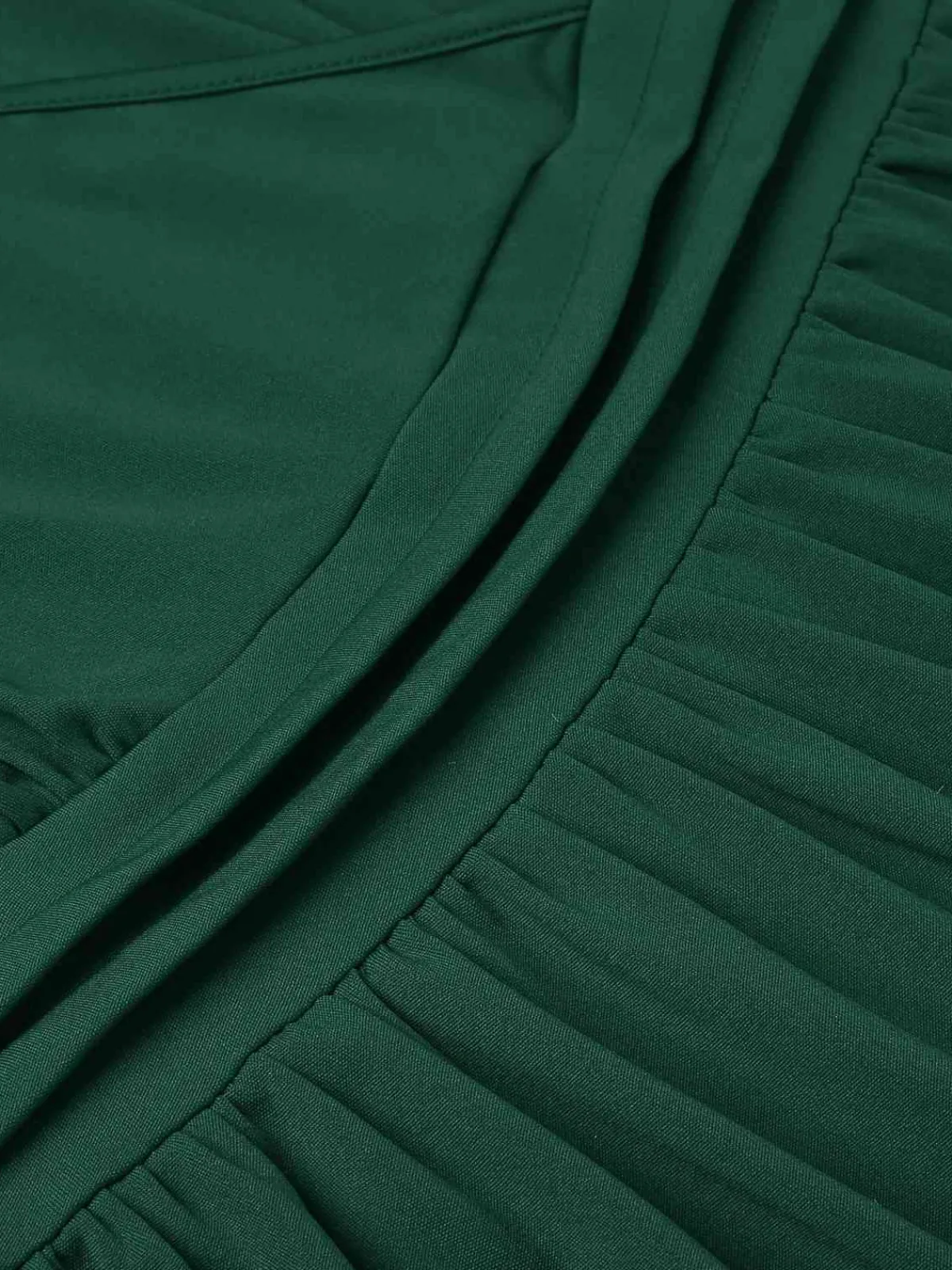 Online Retro Stage 1940s Solid Double Sleeves V-Neck Dress