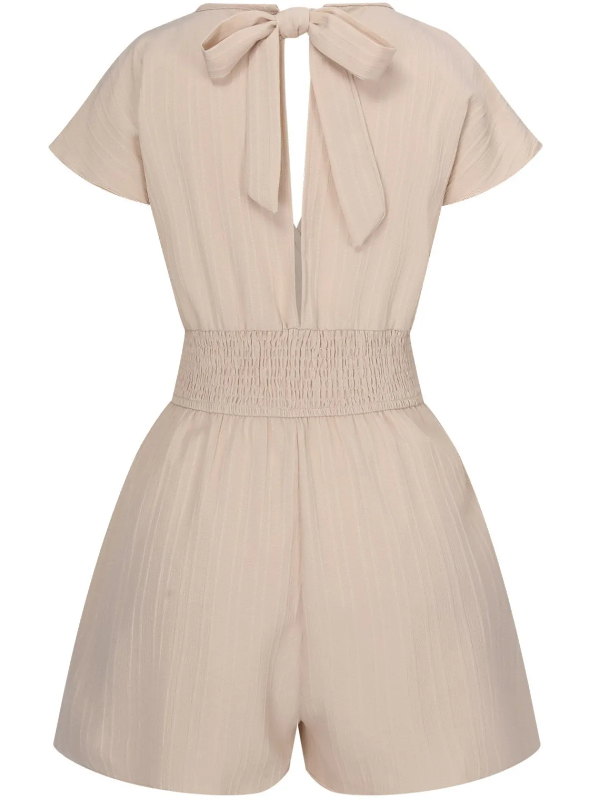 Outlet Retro Stage 1970s Solid Elastic Waist Wrap V-Neck Romper