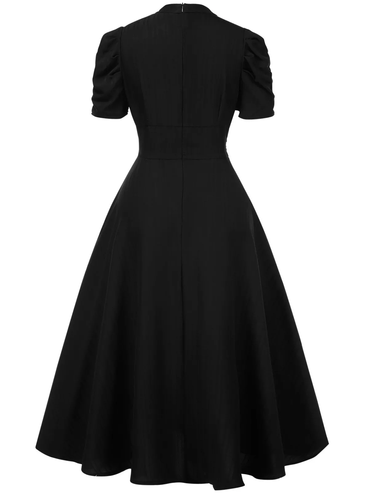 Online Retro Stage 1950s Solid Empire Waist V-Neck Puff Sleeves Dress