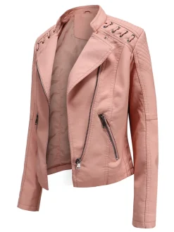 New Retro Stage 1960s Solid Faux Leather Motorcycle Jacket