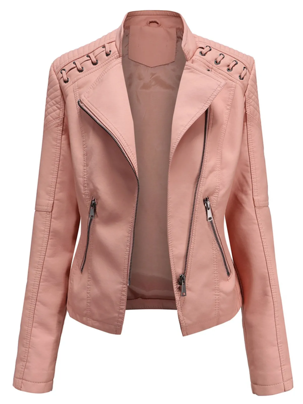 New Retro Stage 1960s Solid Faux Leather Motorcycle Jacket
