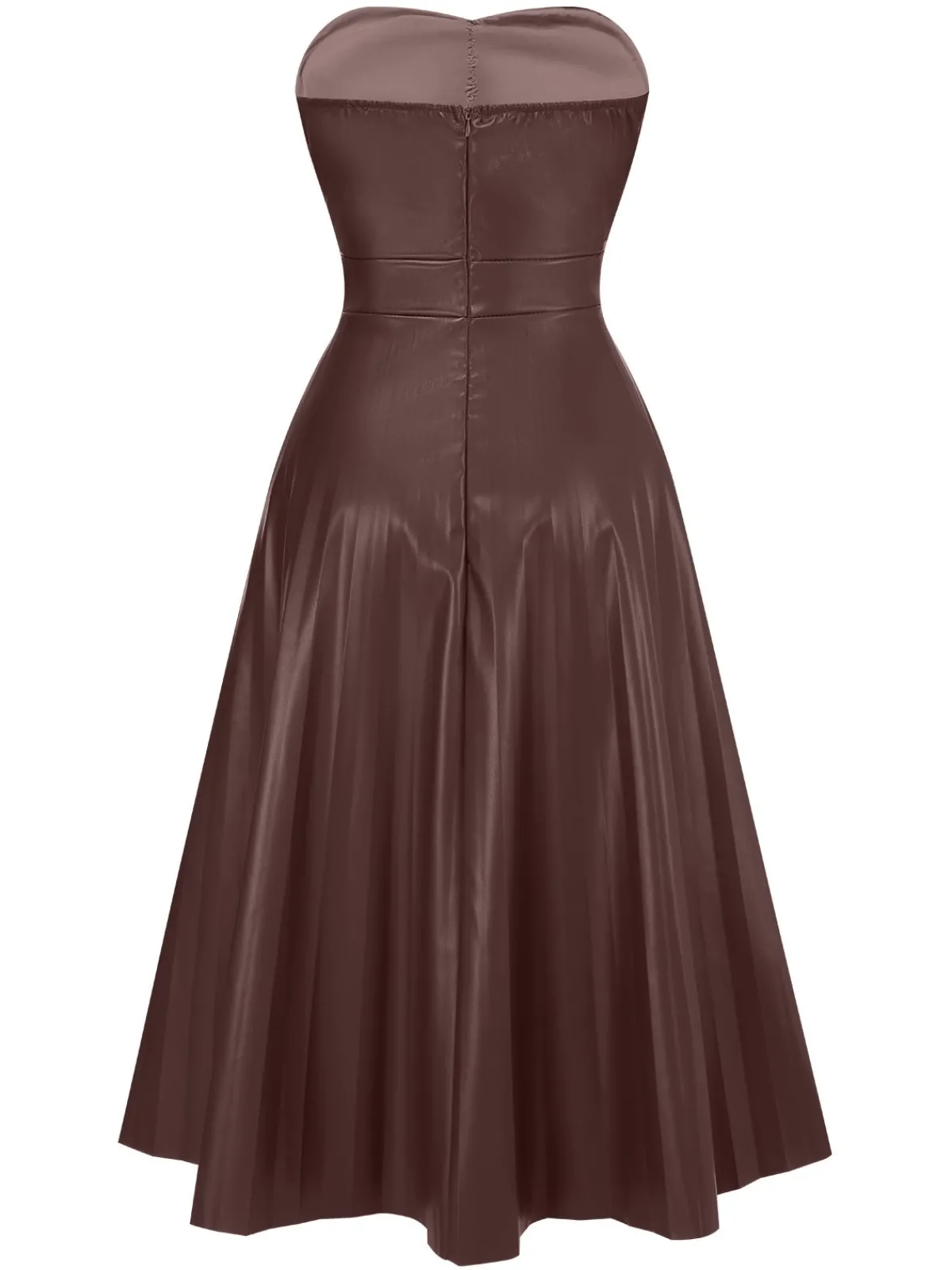 New Retro Stage 1950s Solid Faux Leather Strapless Dress