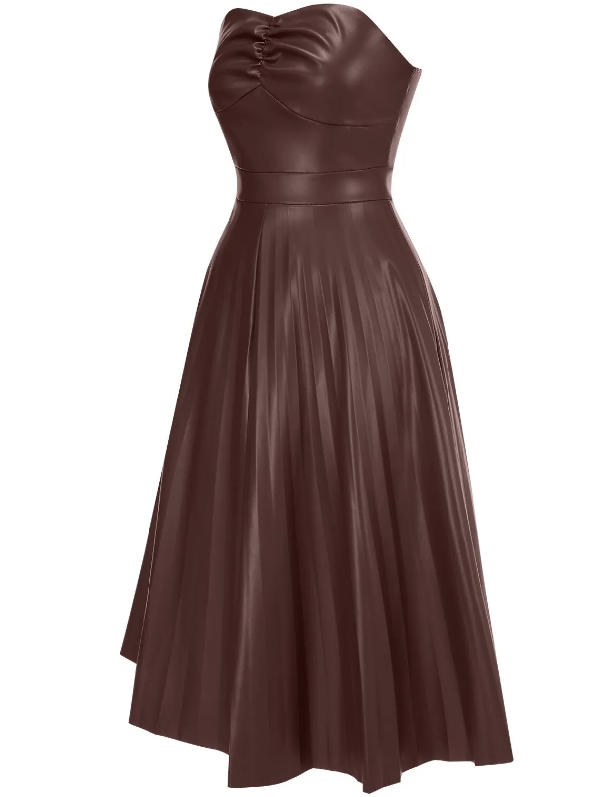 New Retro Stage 1950s Solid Faux Leather Strapless Dress