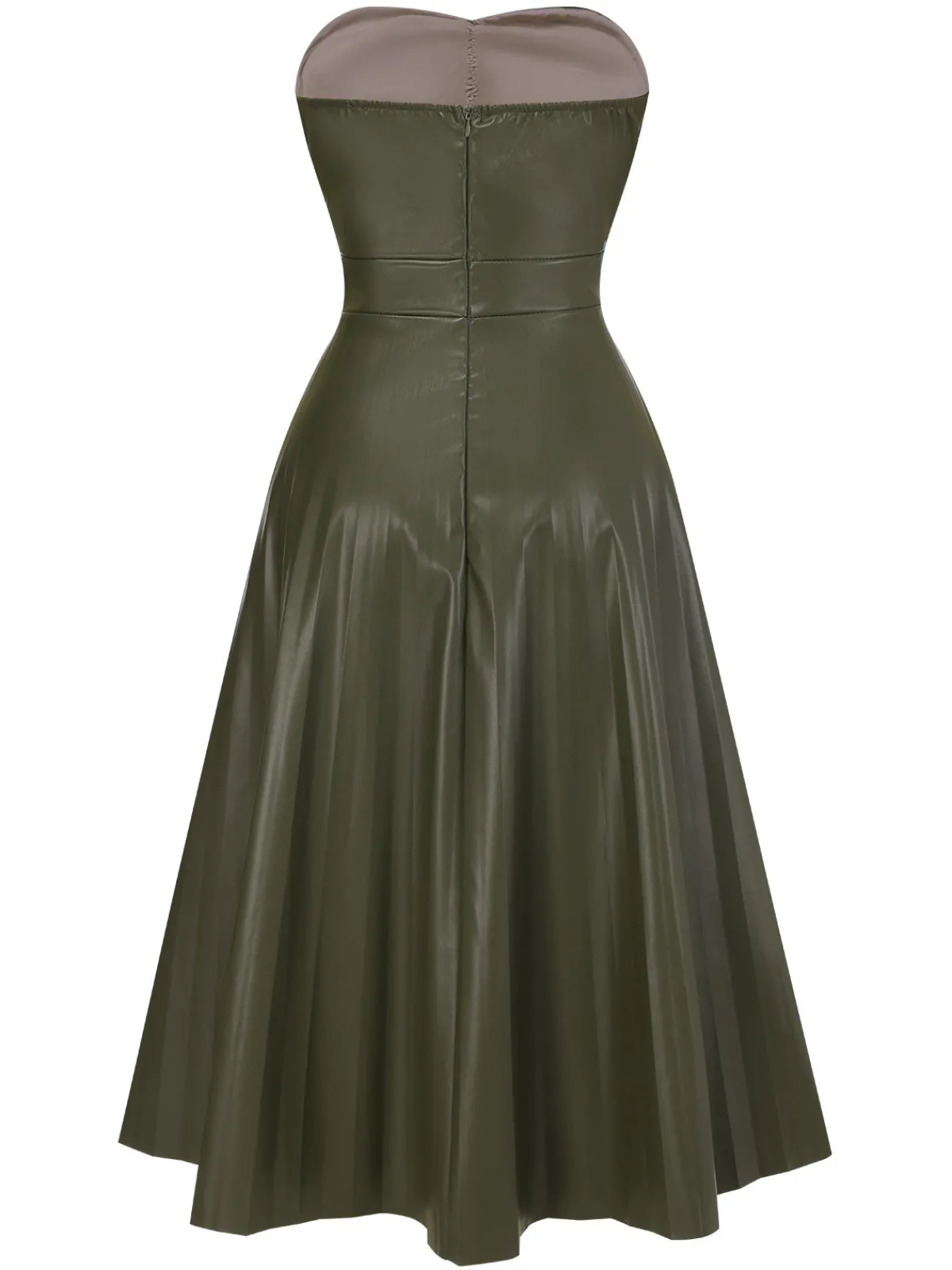 New Retro Stage 1950s Solid Faux Leather Strapless Dress