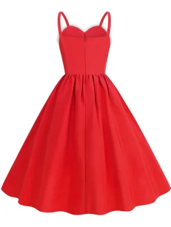 Clearance Retro Stage 1950s Solid Fur Collar Christmas Dress