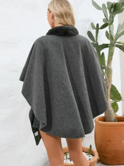 Online Retro Stage 1950s Solid Furry Batwing Coat