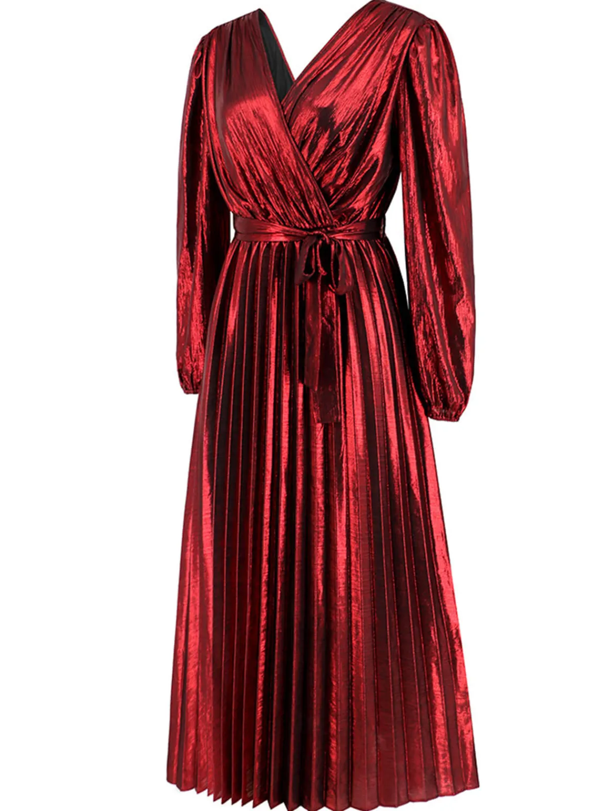New Retro Stage 1940s Solid Glossy V-Neck Shift Dress