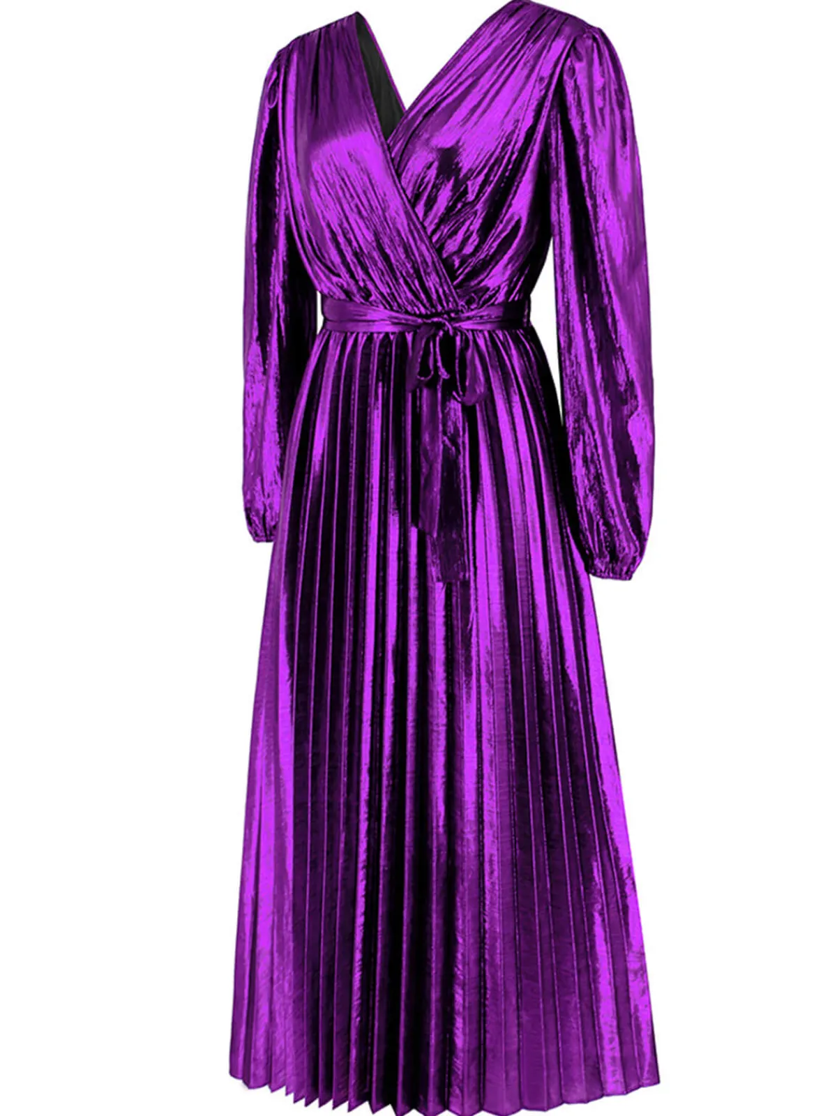 New Retro Stage 1940s Solid Glossy V-Neck Shift Dress