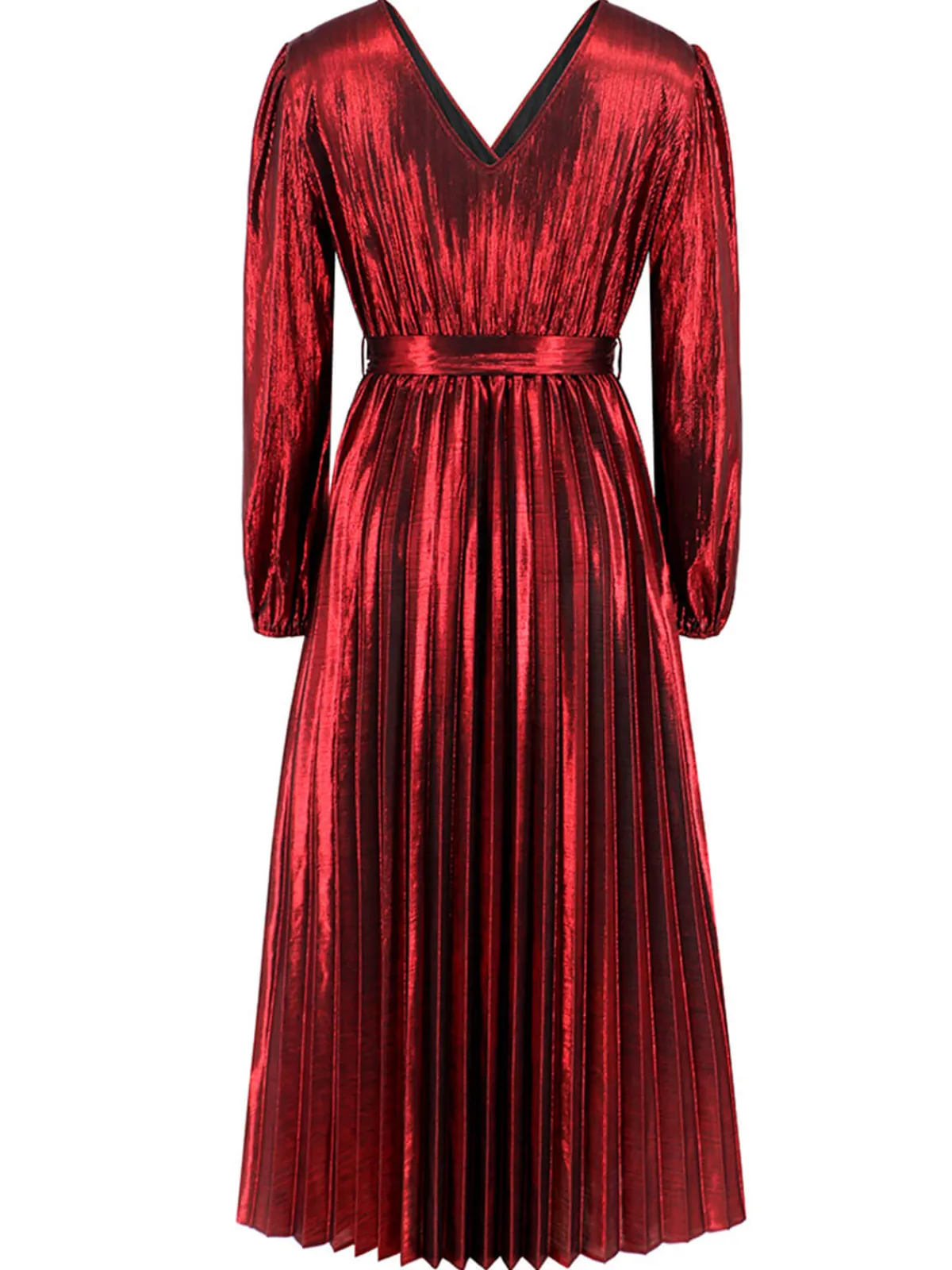New Retro Stage 1940s Solid Glossy V-Neck Shift Dress