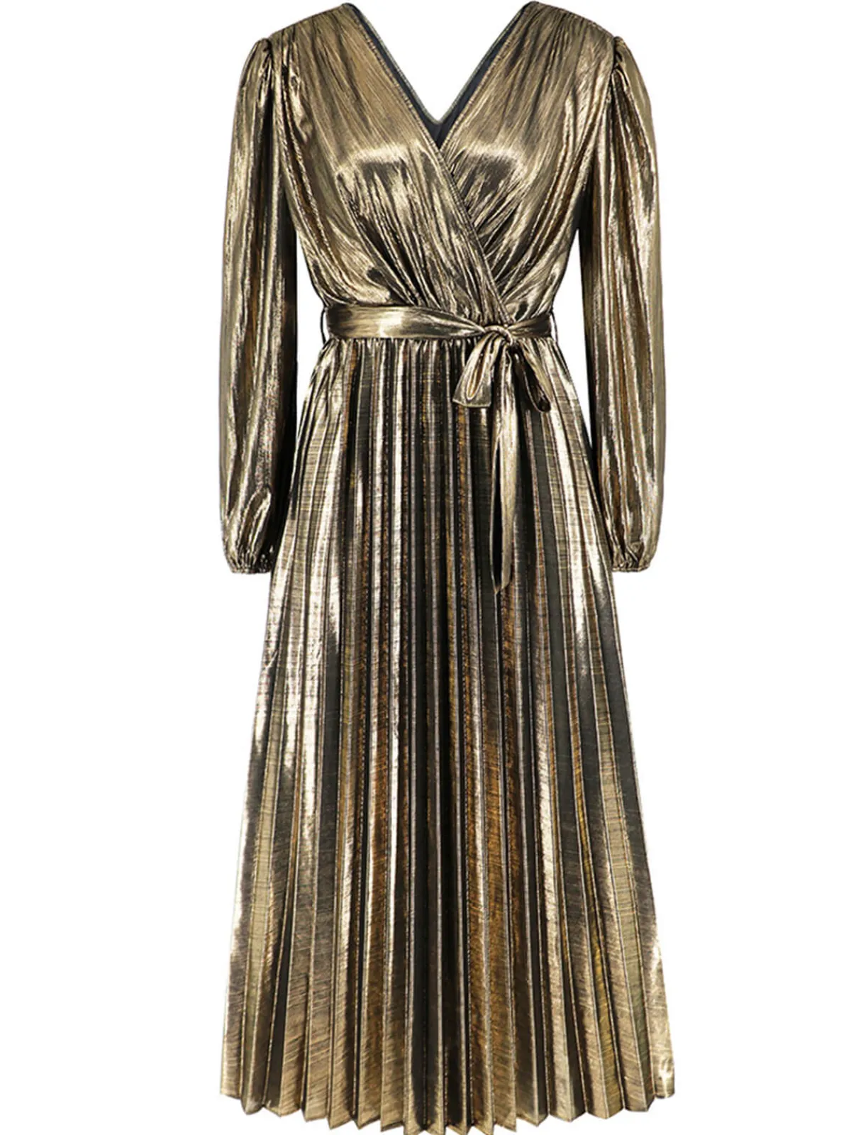 New Retro Stage 1940s Solid Glossy V-Neck Shift Dress